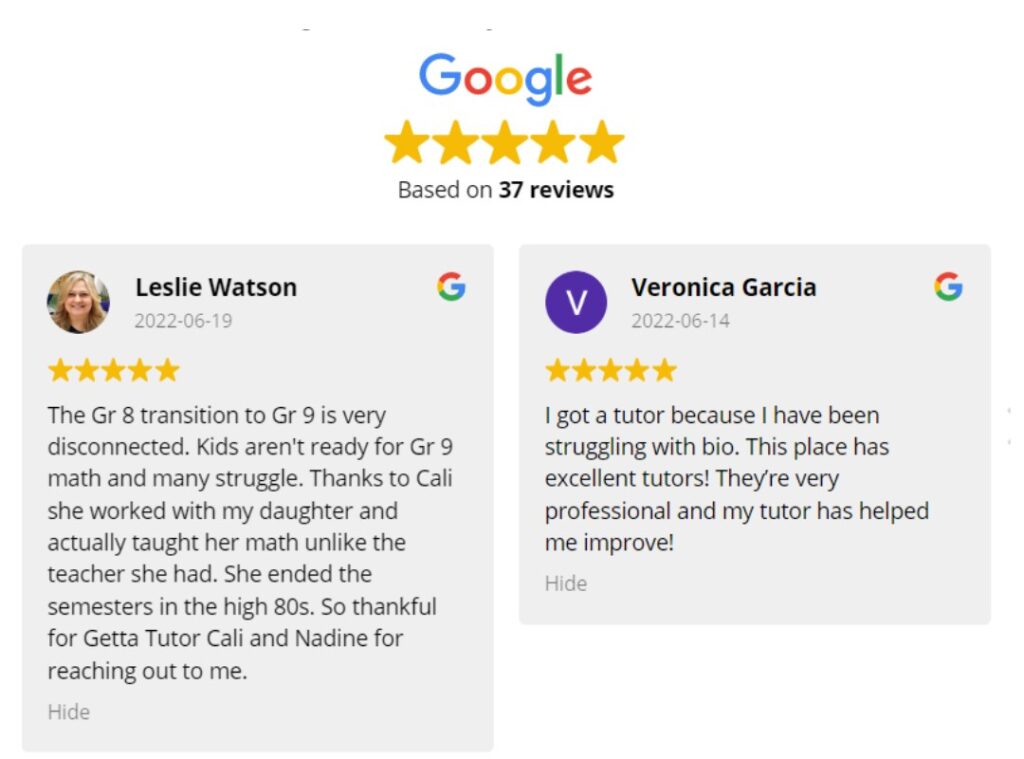 We have a 5 star google rating or our math tutors
