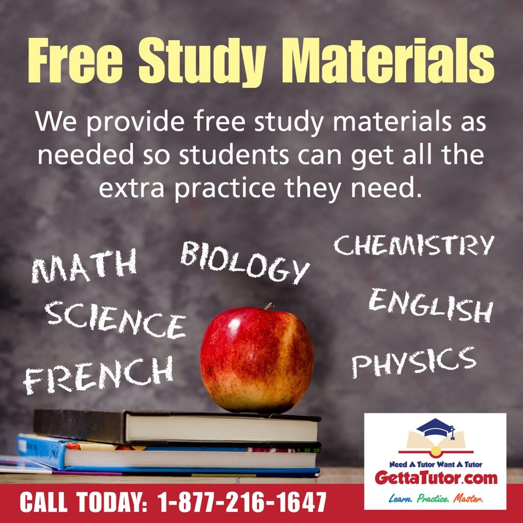 We offer free study materials to all of our students who are studying math, chemistry, biology, physics, english or french
